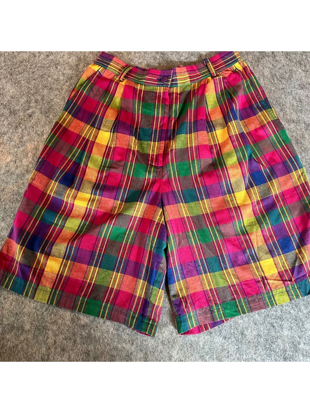 Vintage Susan Bristol Eclectic 100%cotton Colorful Plaid Bermuda Shorts Size 6